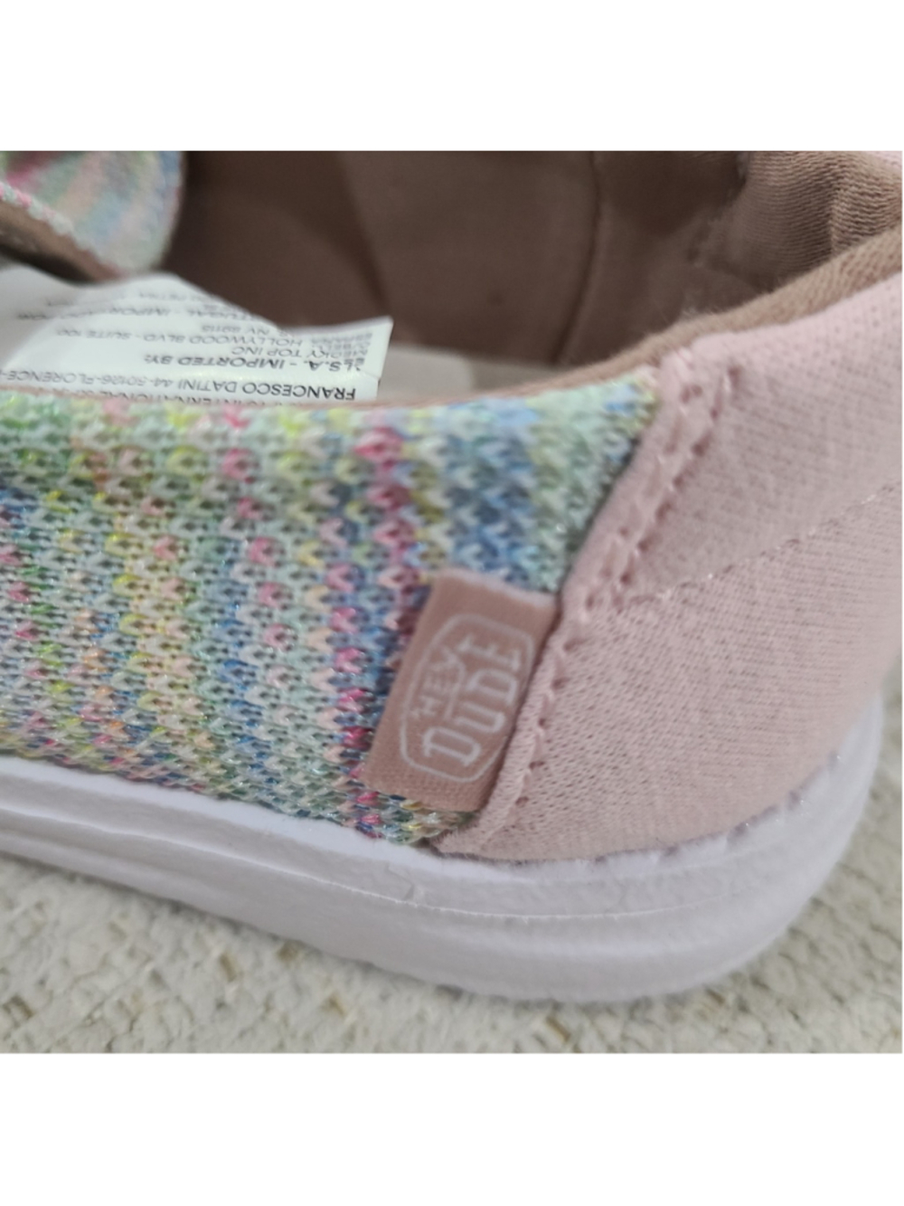 NEW Hey Dude size 10 Toddler Pink Wendy Stretch Sox Moc Shoes Pastel Rainbow - Picture 6 of 11